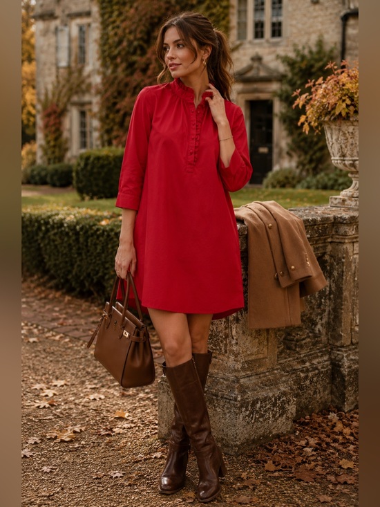 Sugarlips Dresses & Skirts - Sugar Lips Red Ruffle Neck Shift Mini Dress M Holiday Preppy Romantic